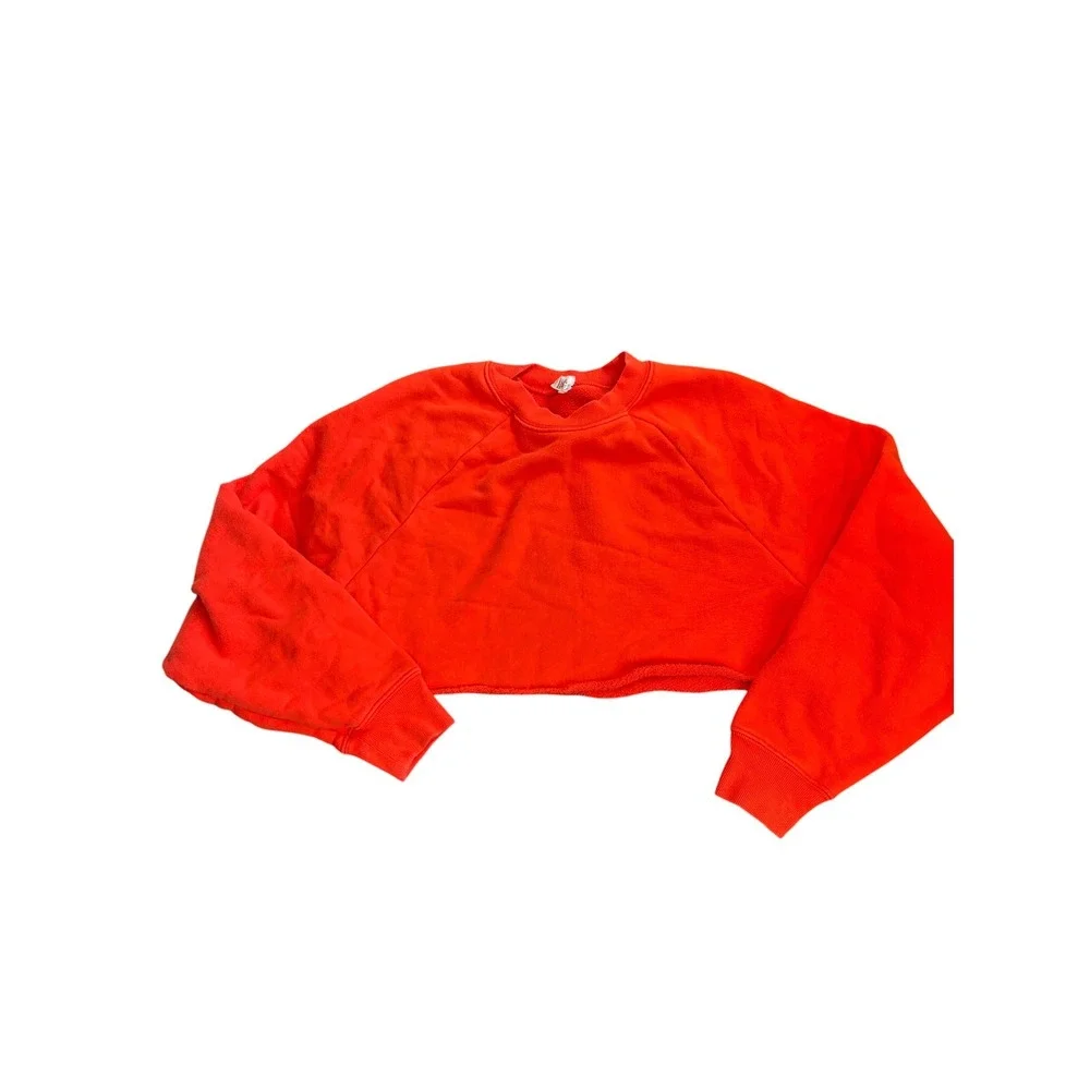 ALO Yoga Red Cropped Crewneck Sweatshirt Long Sleeve Relaxed Fit Raw Hem Size XS